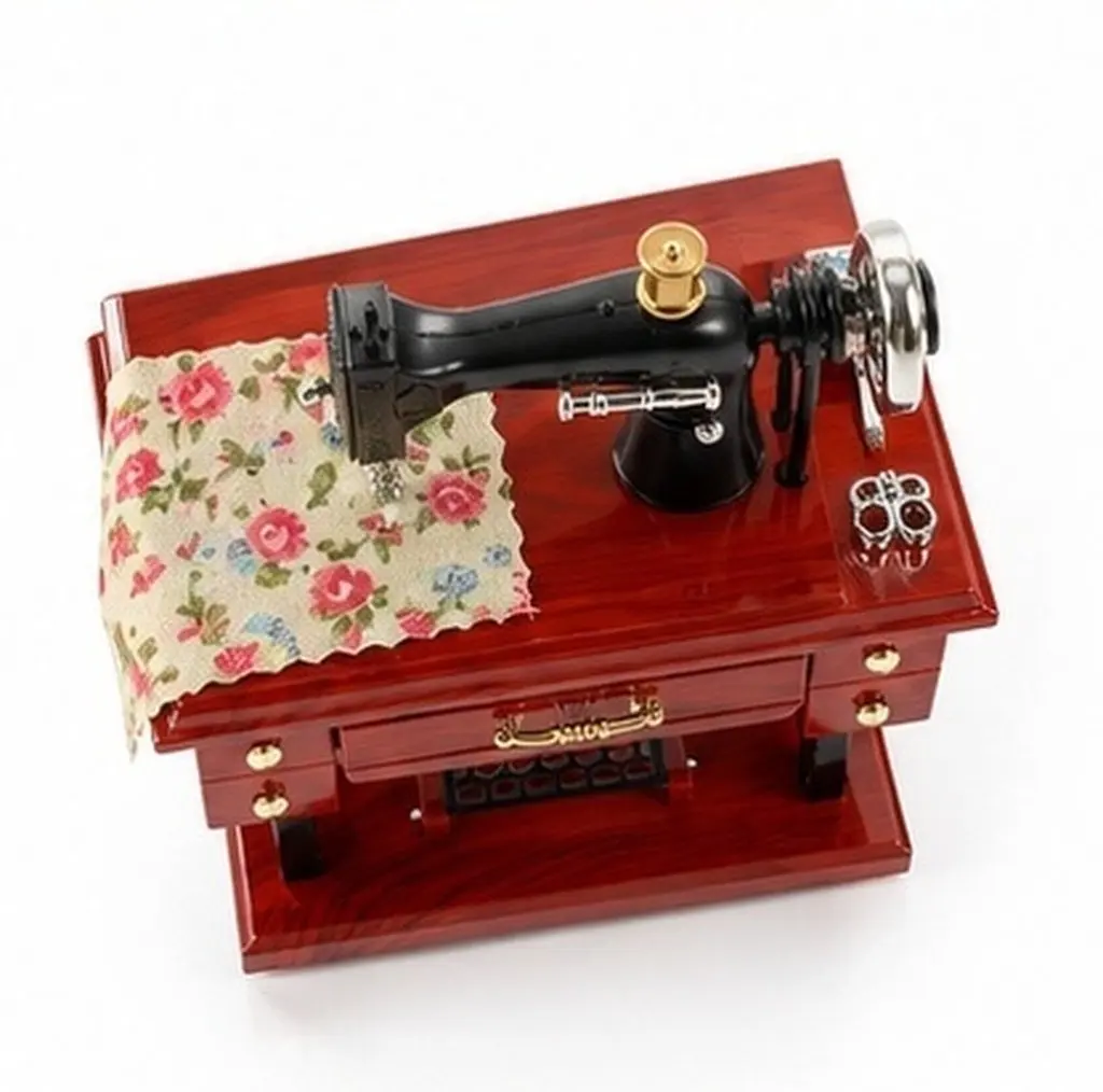 Vintage Sewing Machine Music Box Creative Ornament Musical Playing Decorative Retro Gift for Birthday Christmas Valentine's