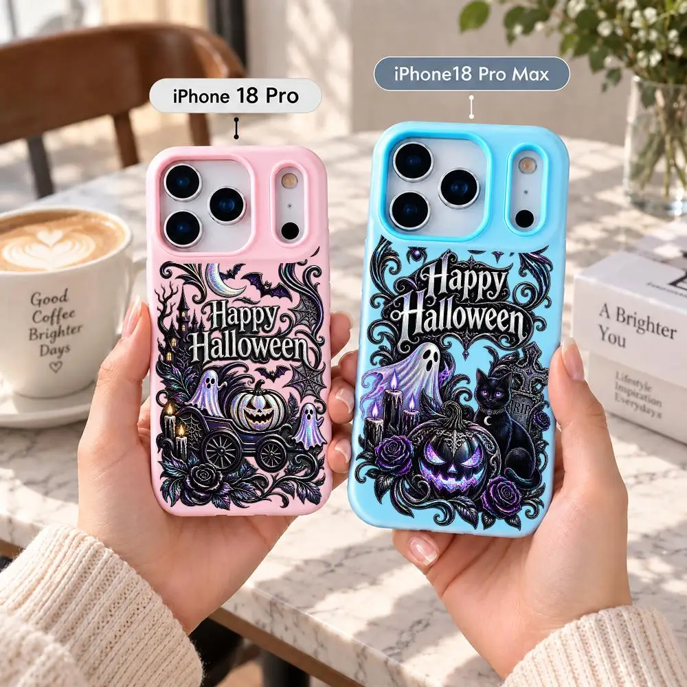Dark Ornate Halloween Text Elements Phone Case Candy Color 2 IN 1 Clear Matte Cover for iPhone 18 17 16 15 14 13 Pro Max