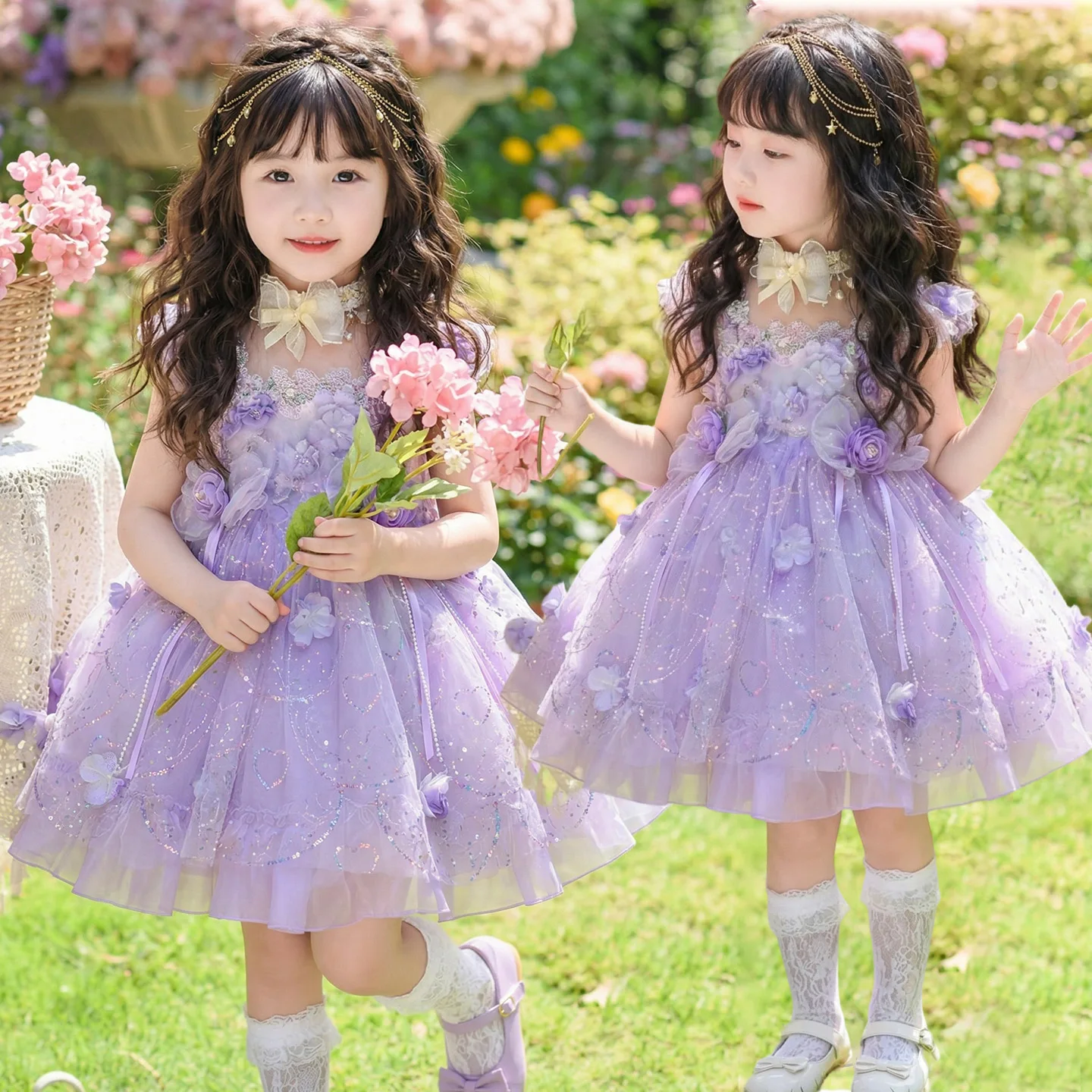 Saia Roxa de Princesa para Meninas, Vestido de Princesa de Contos de Fadas, Tecido de Tule com Lantejoulas Brilhantes, Vestid...