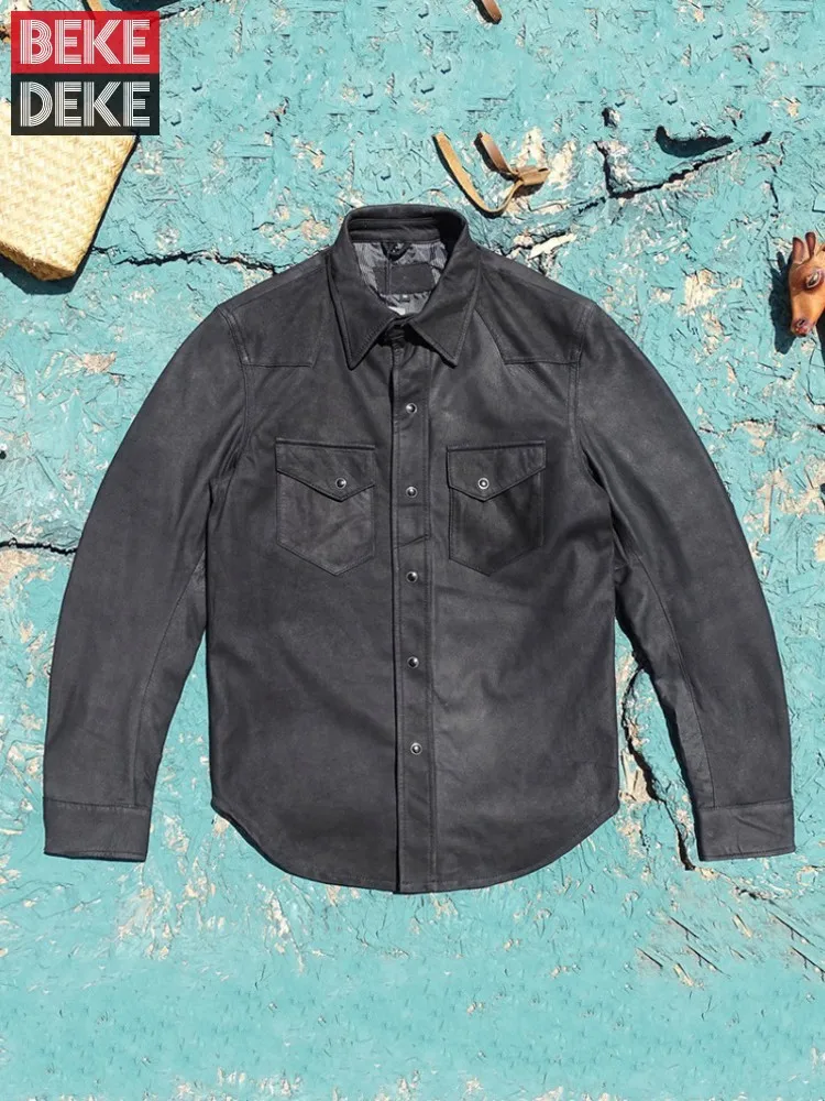 

Male Single Breasted Motorcycle Motorcycle Windproof Jacket Long Sleeve Spring Autumn Real Suede Leather Mens Fashion Outerwear