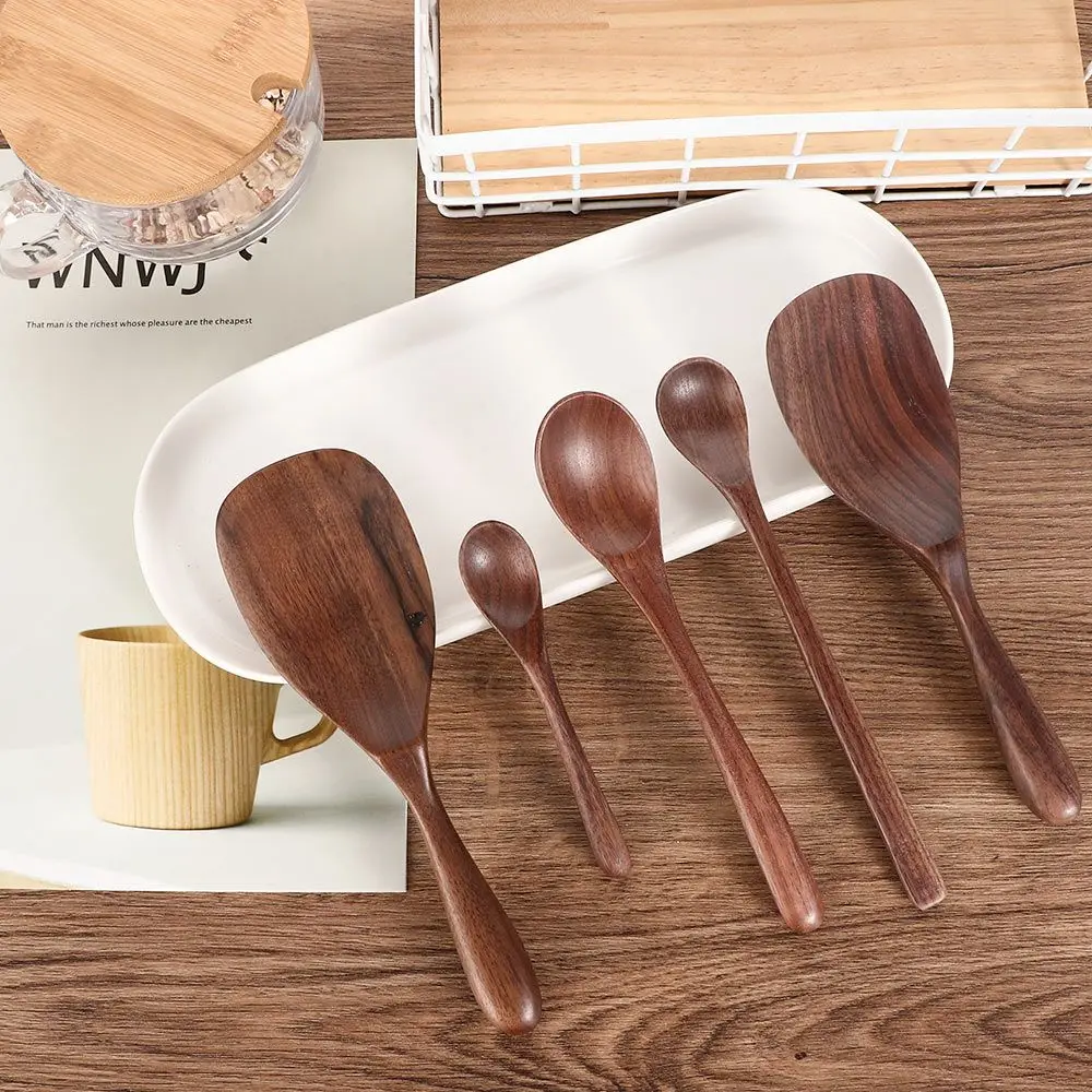 Zwarte Walnoot Houten Dessert Cadeau Roer Lange Scoop Soeplepels Keukenbenodigdheden Rijst Scoop Servies