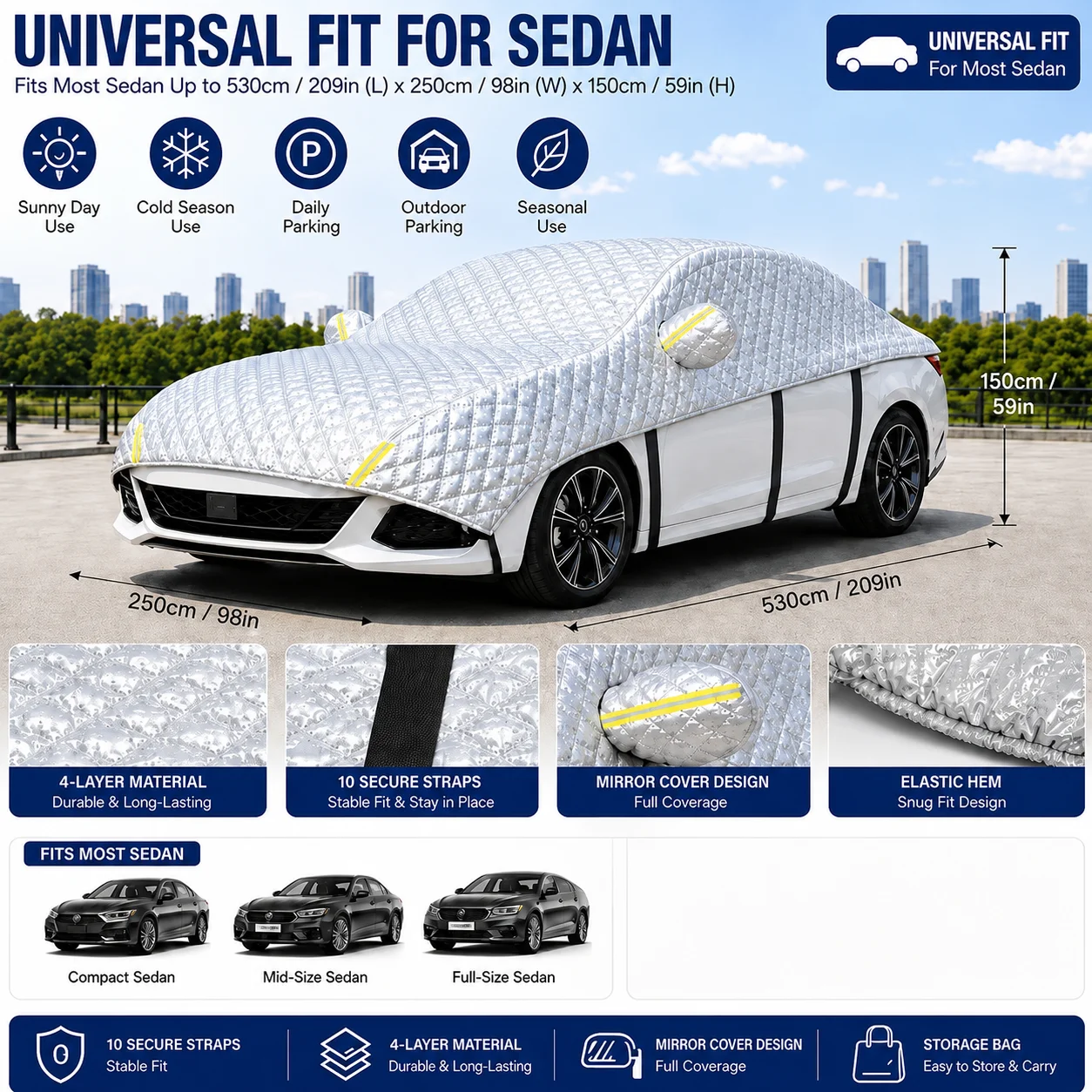 All-Weather Car Cover, Fits Most Suvs And Other Vehicle Models with Reflective Strips,Heavy Snow, Hail, Rain And Winter Storage