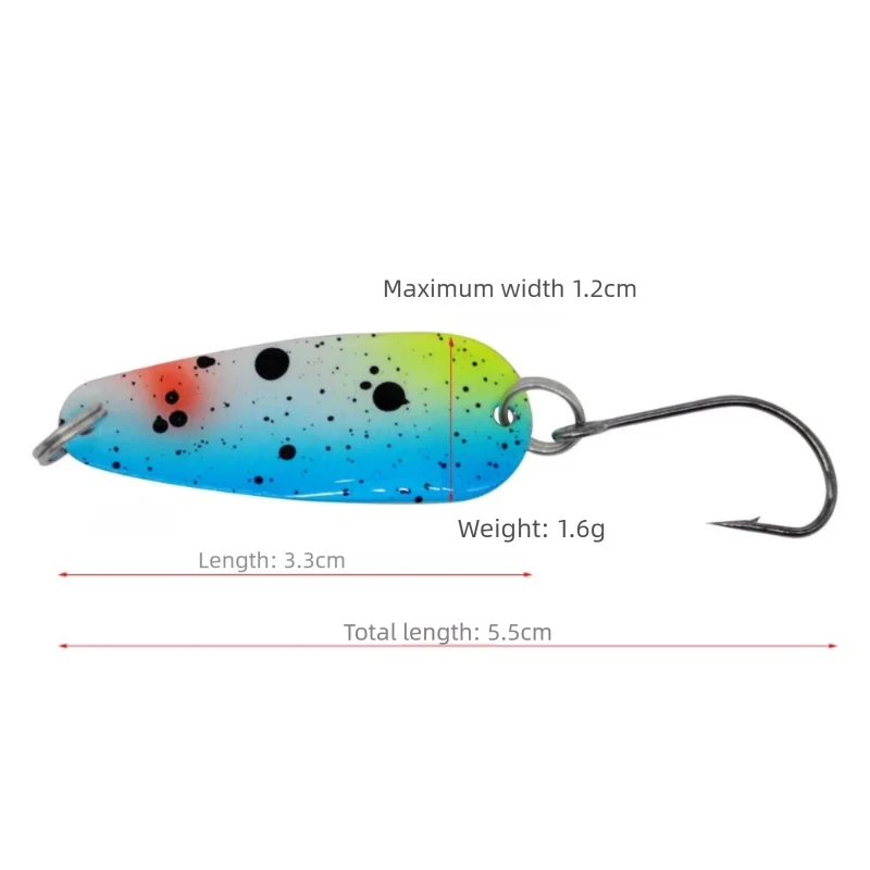 1pc Hardmetal fishing spoon bait Willow Leaf Colorful Horse Mouth Sequins Bait 1.6g 5.5cm Horse Mouth Fish Hook Trout Micro-bait