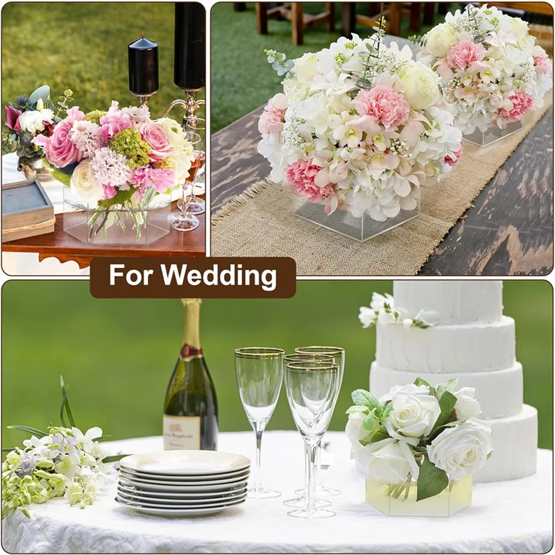 

AD30-2 Piece Acrylic Hexagon Flower Vase,Clear Acrylic Vase For Home Decor Table Decorative Wedding Office Party Ornaments