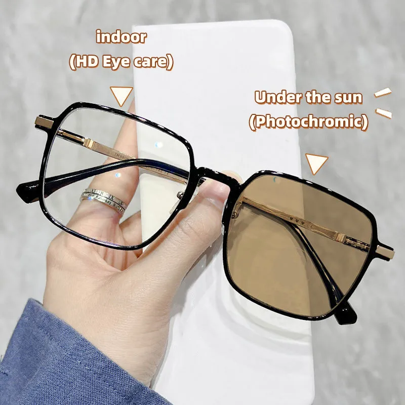 

Men And Women Fashion Square Photochromic Glasses Anti Blue Light Color-changing Eyeglasses Protect Eyes Goggles Flat Mirror