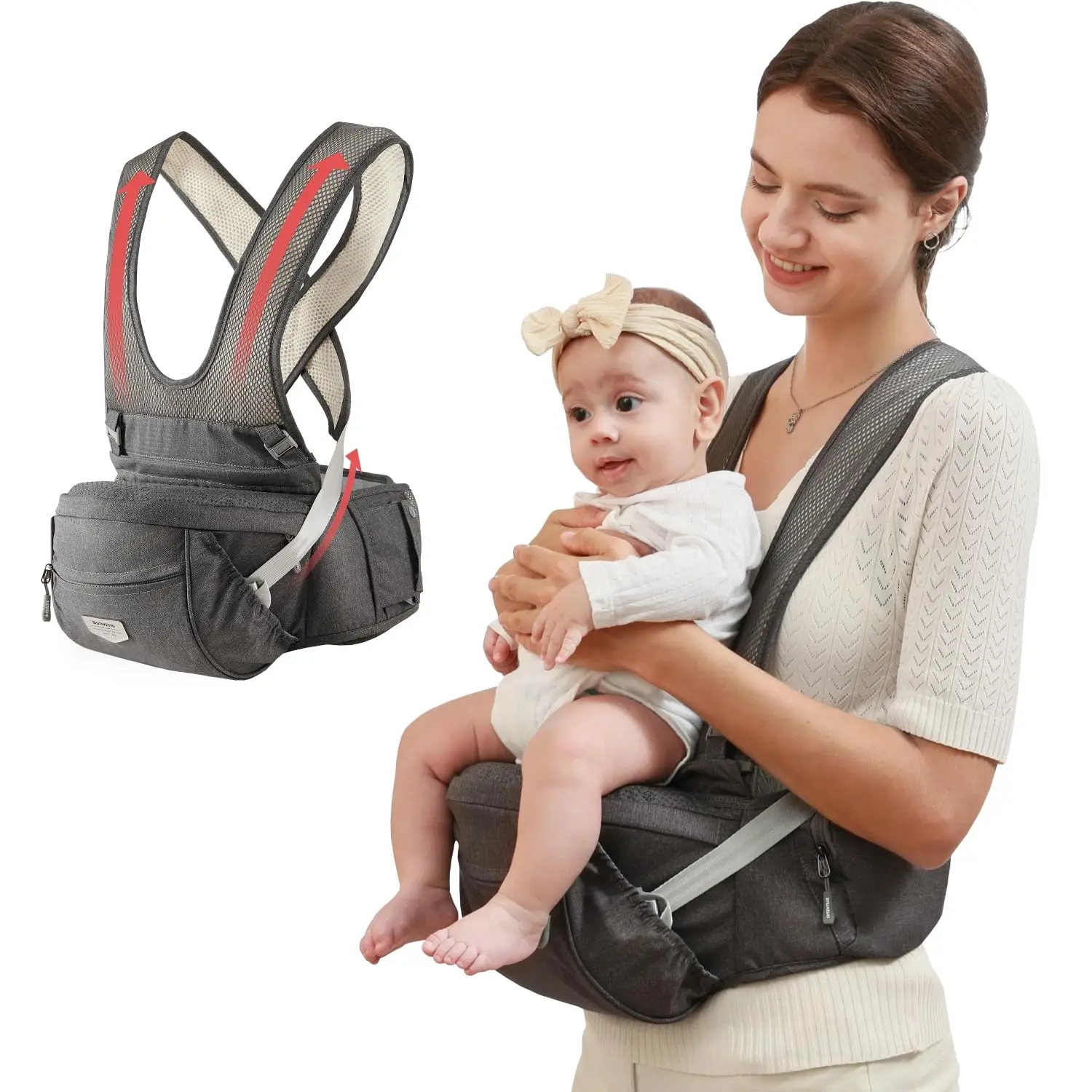 

Sunveno Ergonomic Baby Carrier Baby Kangaroo Child Hip Seat Tool Baby Holder Sling Wrap Backpacks Baby Travel Activity Gear