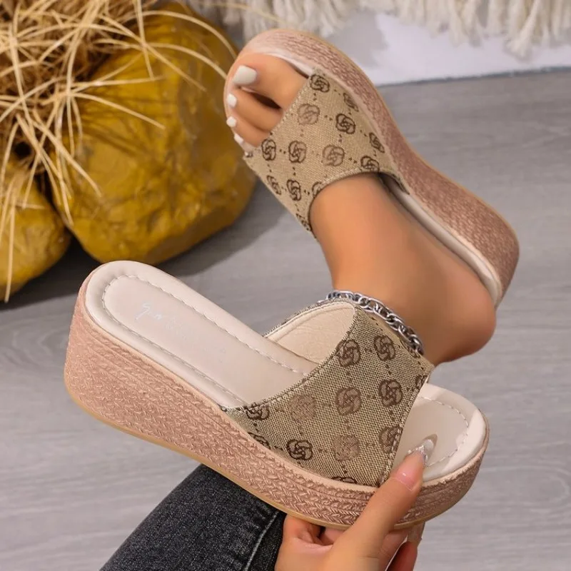 

Women Slippers Brand Designer Wedges Slippers Summer Chunky Platform Mules Sandals Plus Size High Heels Beach Shoes Slides Women