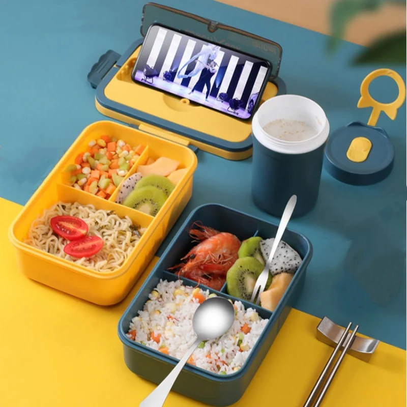 1200ml Large Capacity Lunch Box Portable Wheat Straw Bento Box Leak-proof Food Storage Container for Kids Back To School Camping