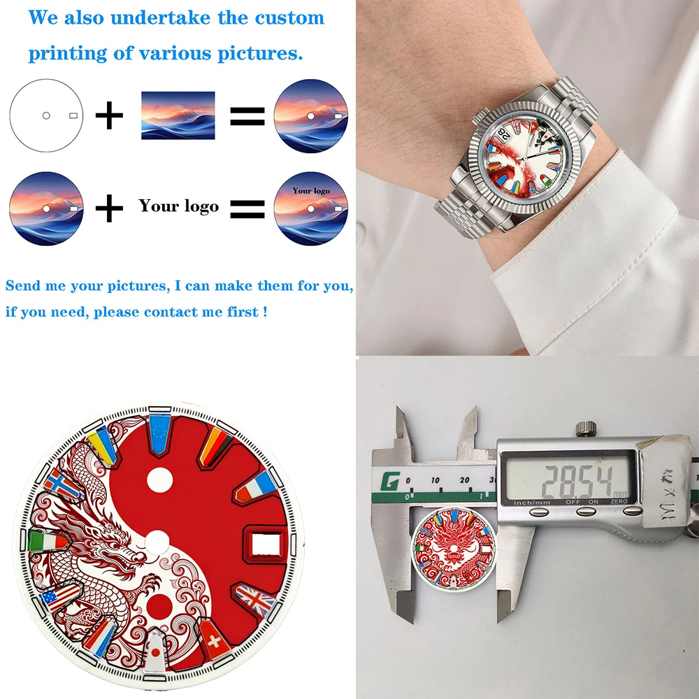 watch NH35 dial 28.5mm Dial NH35 Dial Flag Dragon Colorful Dial NH36 Dial Creative Dial Fit NH35/NH34 GMT Movement Custom LOGO