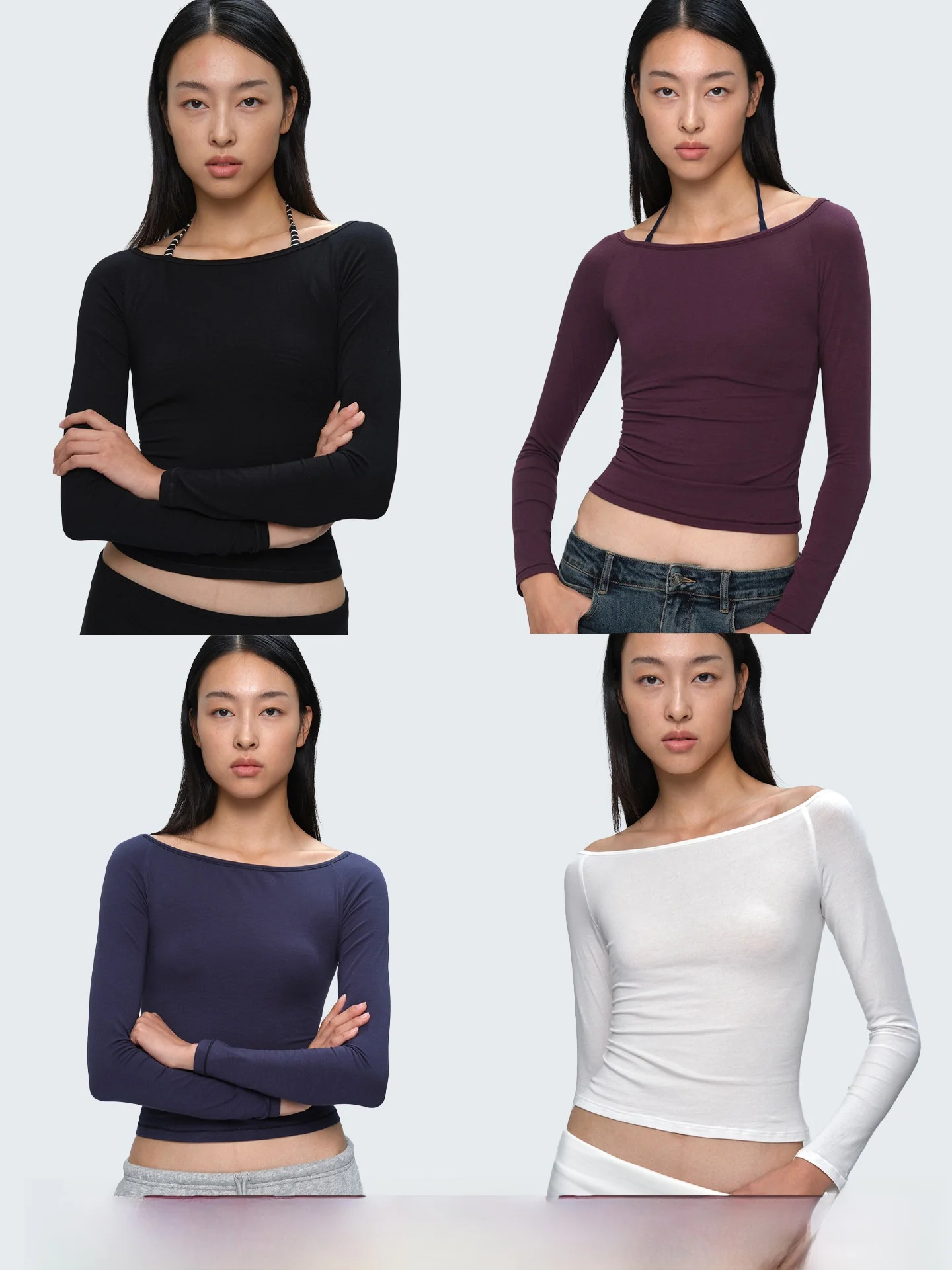 

AOLOL Ele Large round Ne oulder Insertion T-irt Women's Base irt Top High Elastici Cotton Sensation Loose Fit