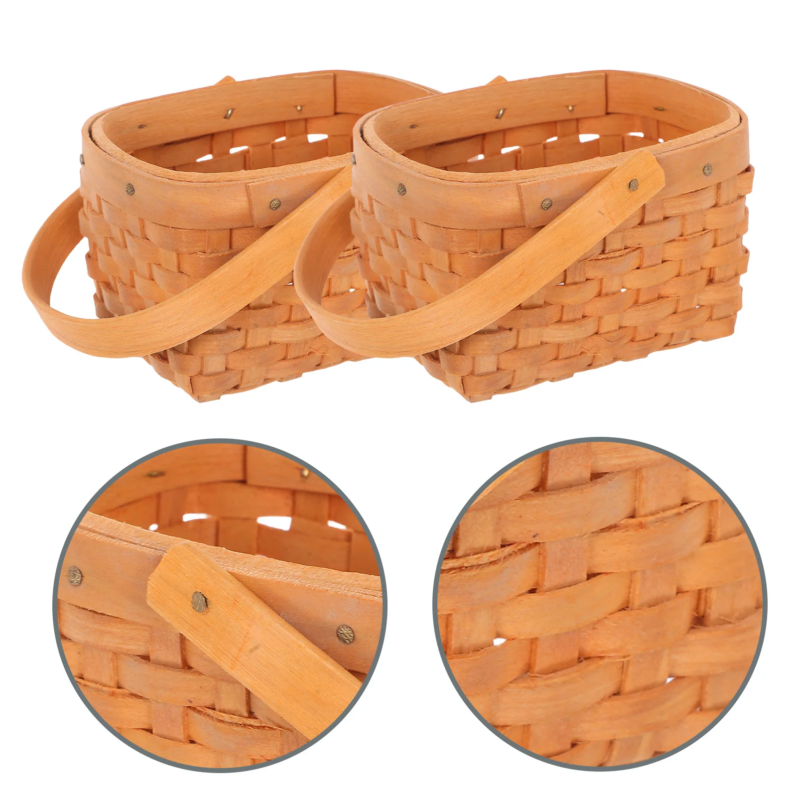 

2pcs Mini Wooden Storage Basket Handcrafted Small Organizer for Wedding Candy Flower Arrangements Decor Cute Compact