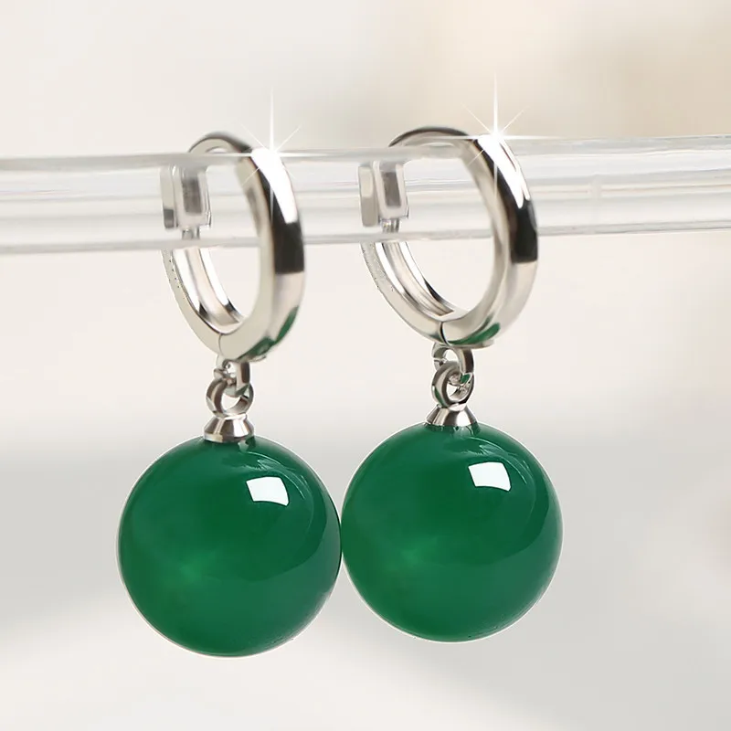 Natural Green Stone Dangle Earrings for Women Vintage Jade Hoop Earring Wedding Party Anniversary Gift Fashion Boho Jewelry