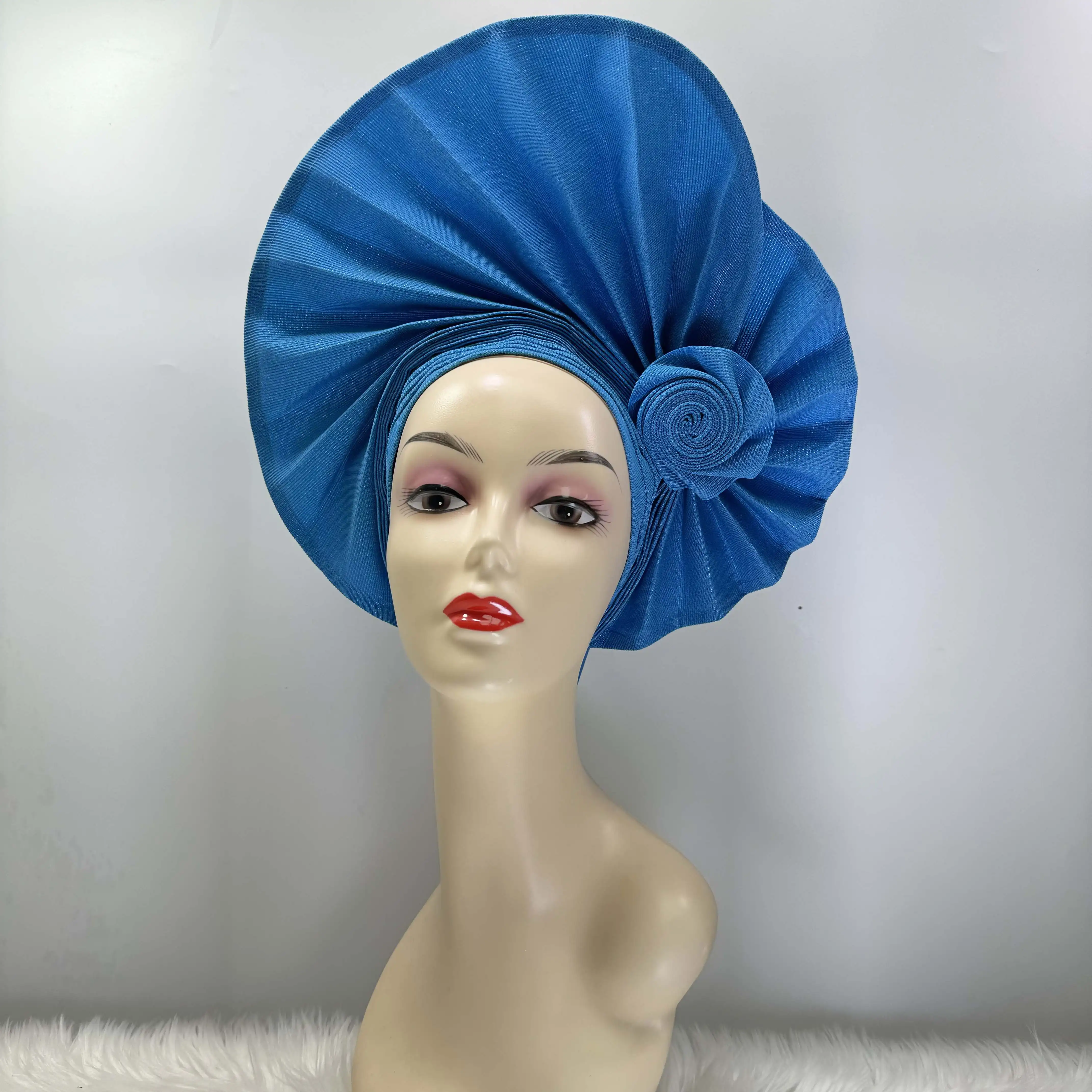 Lovely Nigerian Gele Headtie Aso Oke Gele Already Made Auto Gele Aso African Turban Cap For Party 1Piece