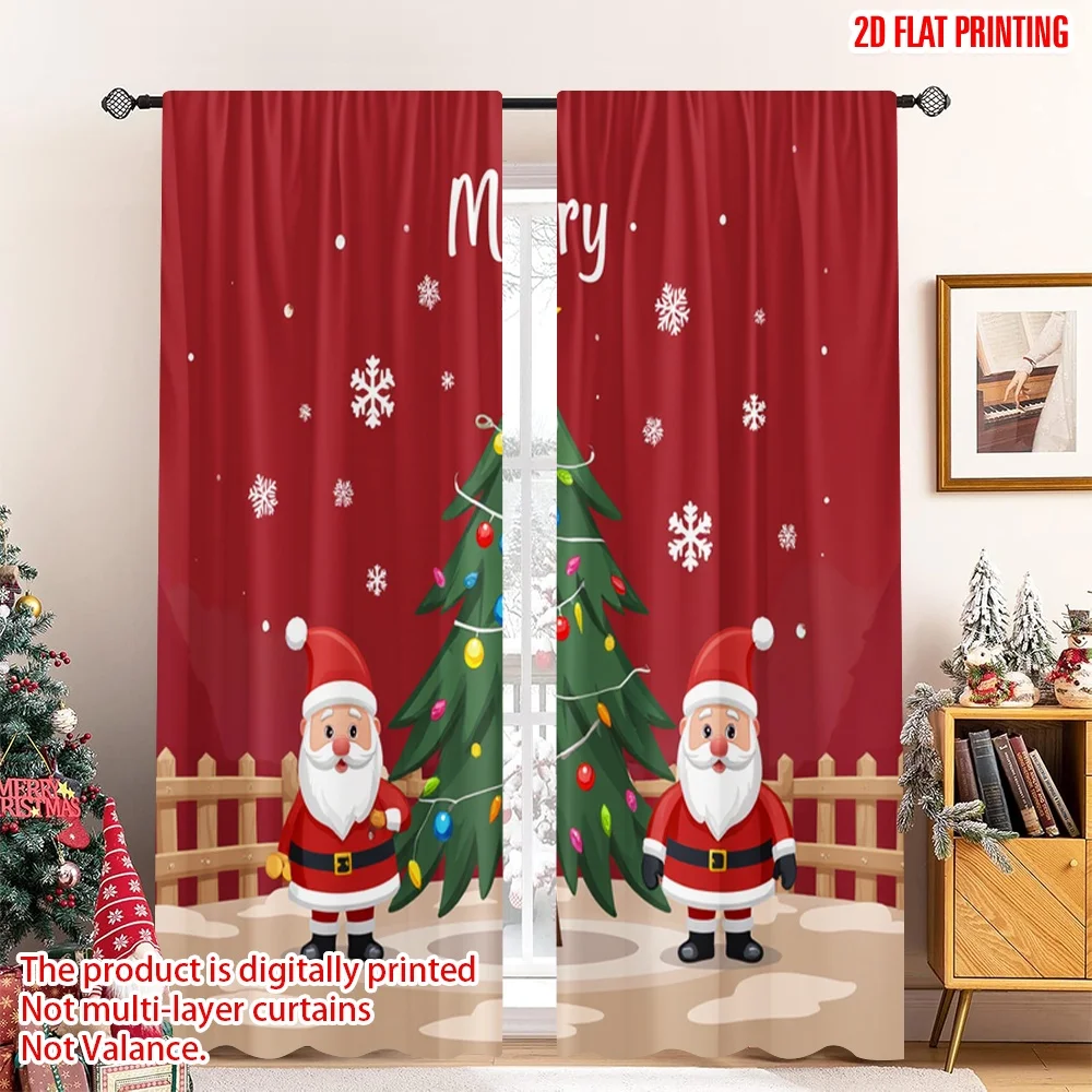 

2pcs 2D flat printing Merry Christmas Scene Curtains Merry Christmas Tree Santa Polyester Without Electricity Family Party Use
