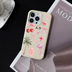 Custom Initials Brick Saffiano Vegan PU Leather Turtle Case for iphone 15 16 13 11 12 Pro Max 14Plus XR XS Max Case Luxury Cover