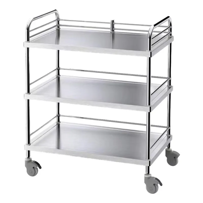 3-Tier Modern Stainless Steel Hospital Trolley Multipurpose Cart with Wheels for Hospital and Kitchen Use Commercial Furniture