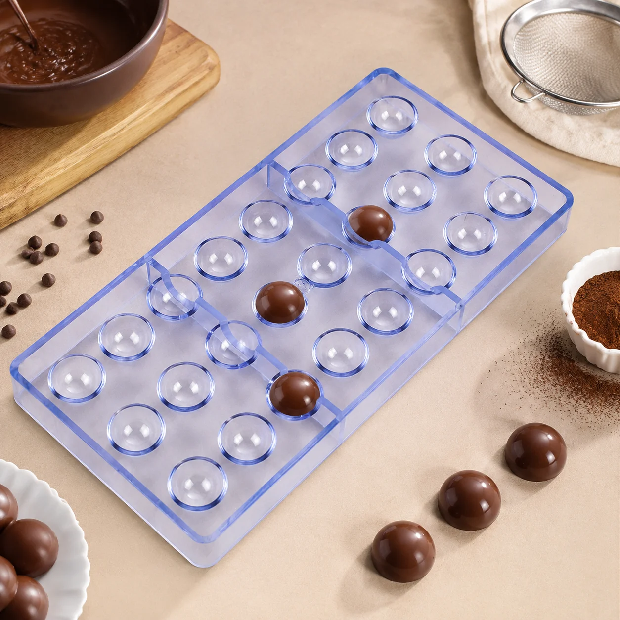 ALICAKE Sphere Polycarbonate Chocolate Mold, 0.79*1.16inch,Beginner Friendly Bonbons Baking Tool