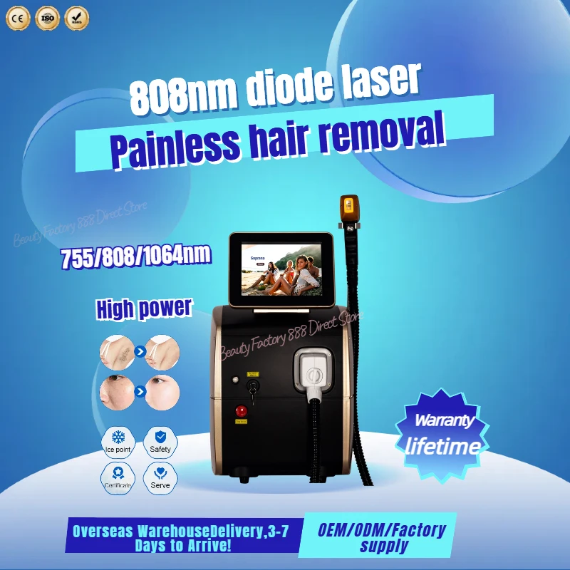2025 최신 휴대용 808nm 다이오드 레이저 제모 기계 얼음 티타늄 3 파장 3000W 살롱을위한 무통 영구 제모기
