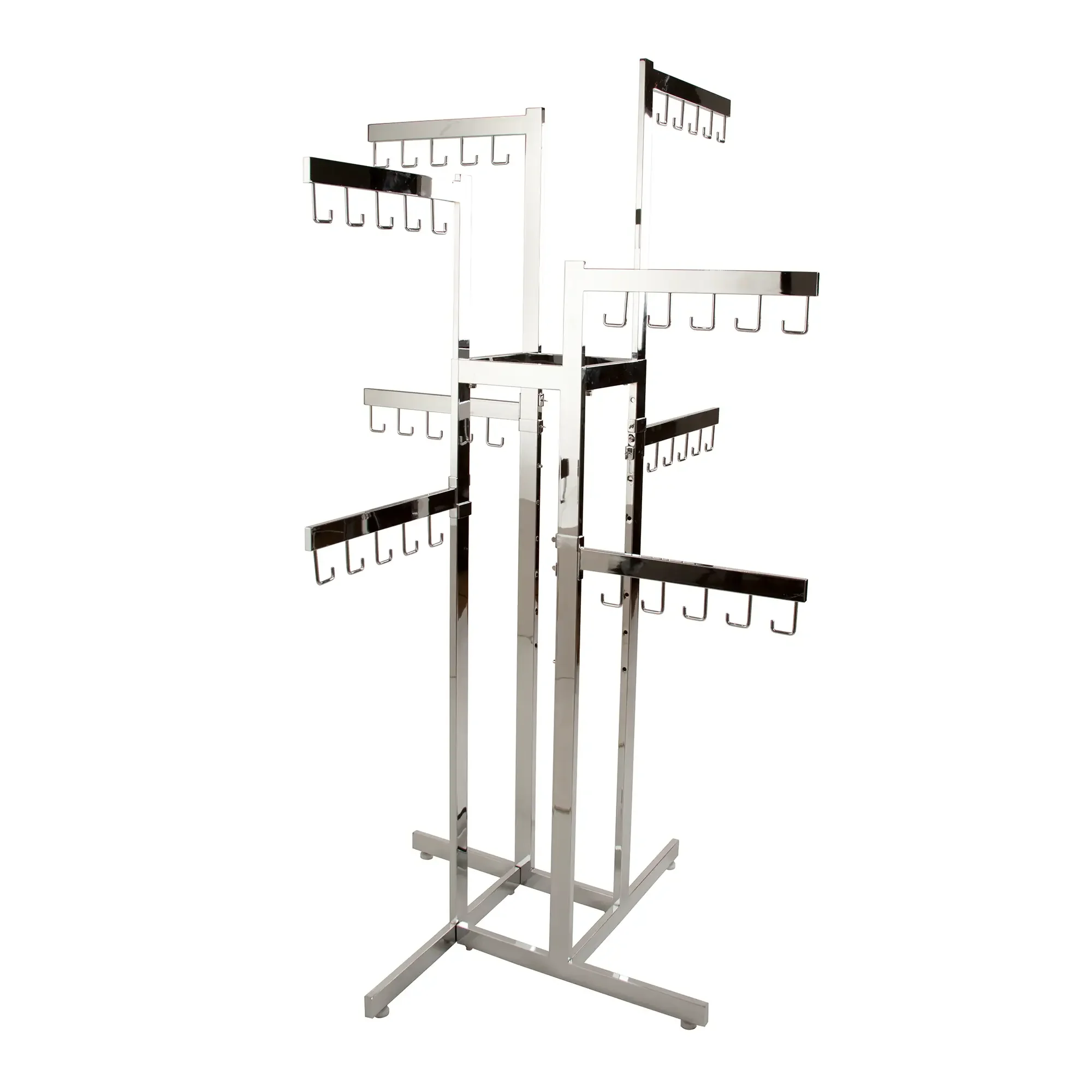 Premium Foldable Rotary Chrome Tote Display Stand Custom Retail Store Luggage Rack with Arm and Hook