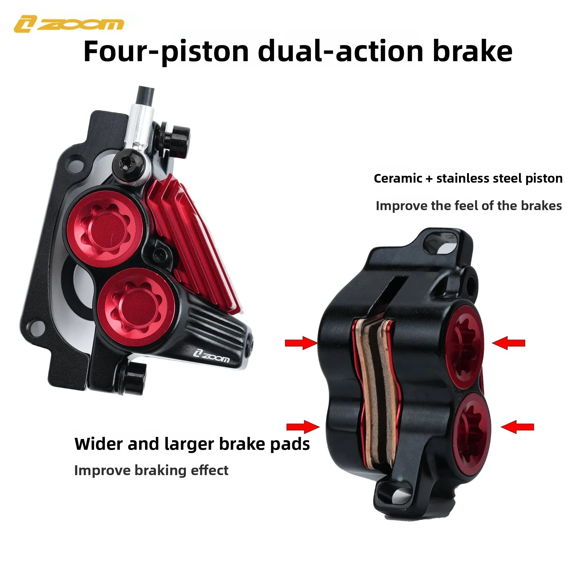 Electric Dirt Bike Hydraulic Disc Brake ZOOM Power Off Brake Caliper 4 Piston for 79 Bike Moped Upgrade