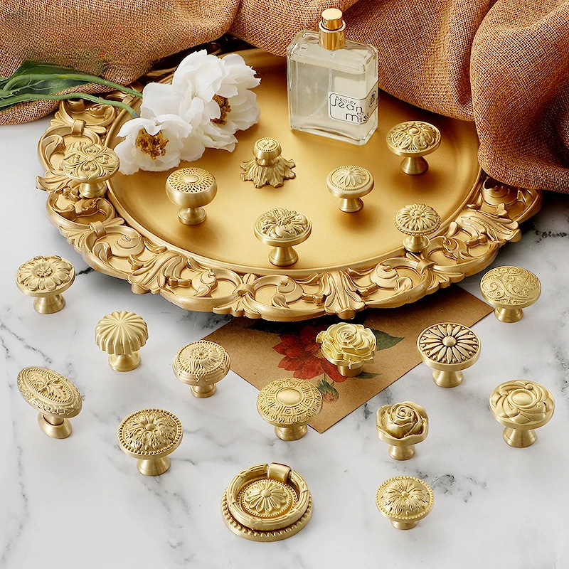 MARUAT Solid Brass Gold Round Single Hole Knob Drawer Personality Luxury Cabinet Handle Hardware Furniture Pulls Accessories