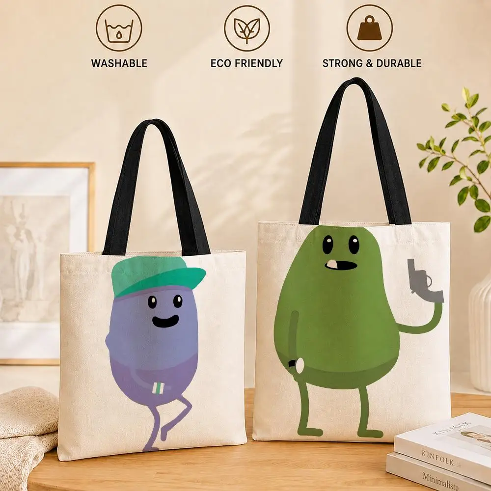 Bolsas de almacenamiento con diseño de animación D-Dumb Ways to Die, bolso de lona para mujer, bolso de compras de hombro reutilizable de gran capacidad
