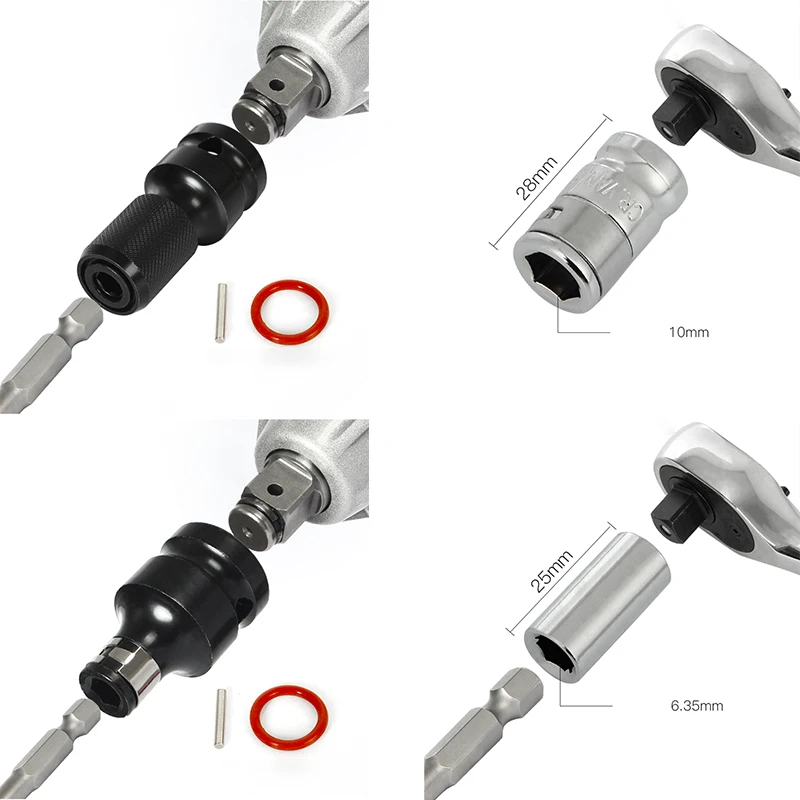 Adaptador de enchufe de trinquete, herramienta de mano de accionamiento cuadrado, soporte de broca hexagonal, adaptador de Llave de trinquete eléctrica, convertidor de enchufe de impacto, 1/4, 3/8, 1/2