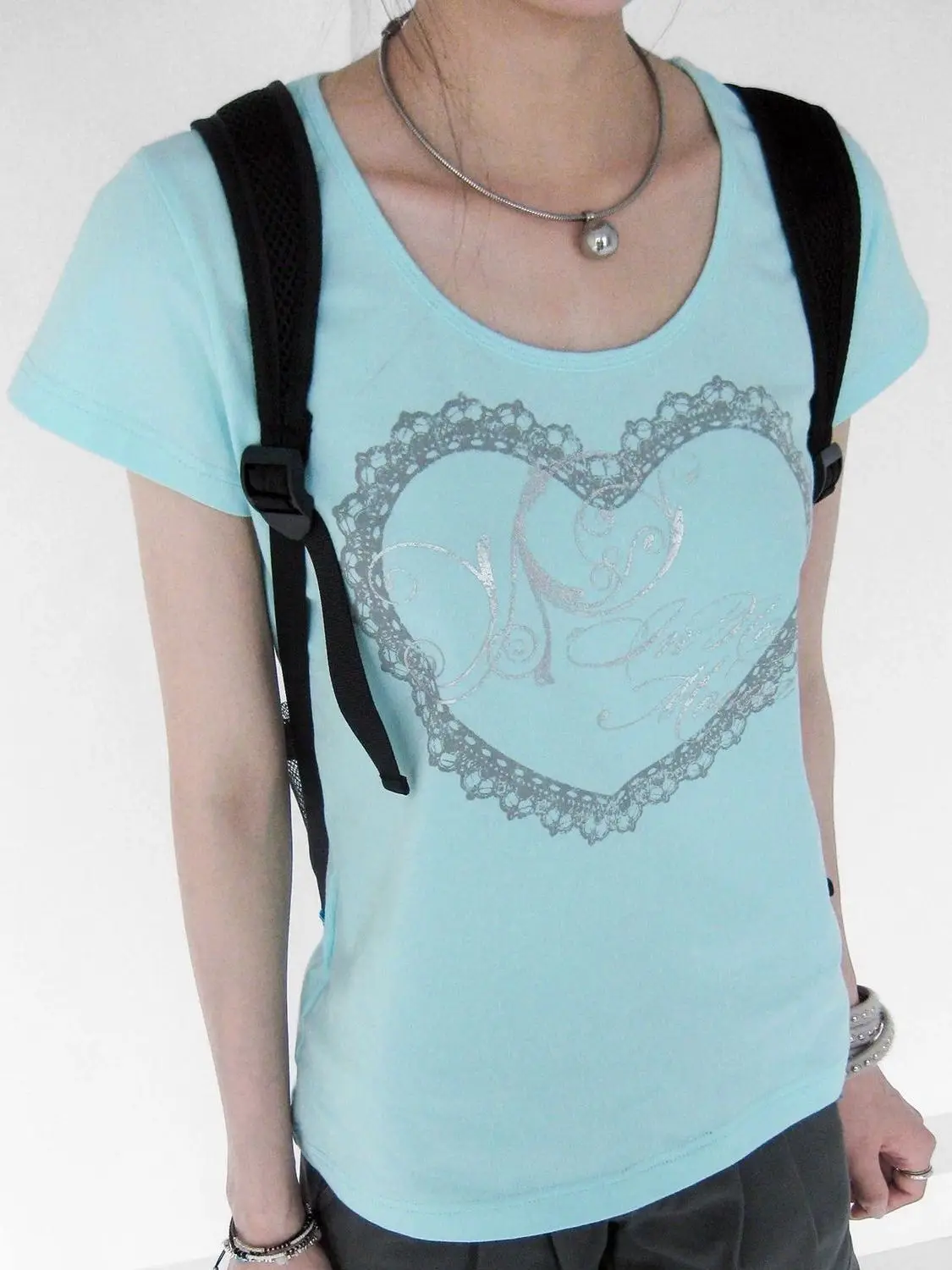 Women Graphic T Shirt Heart Print Short Sleeve Round Neck Casual Summer Tee Fashion Top Cute Y2K Streetwear for Girls Ladies