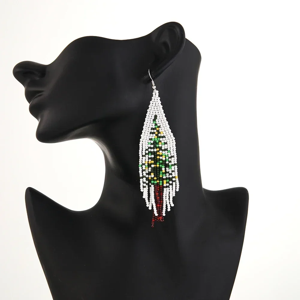 Beaded earrings Tree Tassel Bohemia Design Gradient color Original Hand knitting Fashion  Alloy Female Rice bead earrings