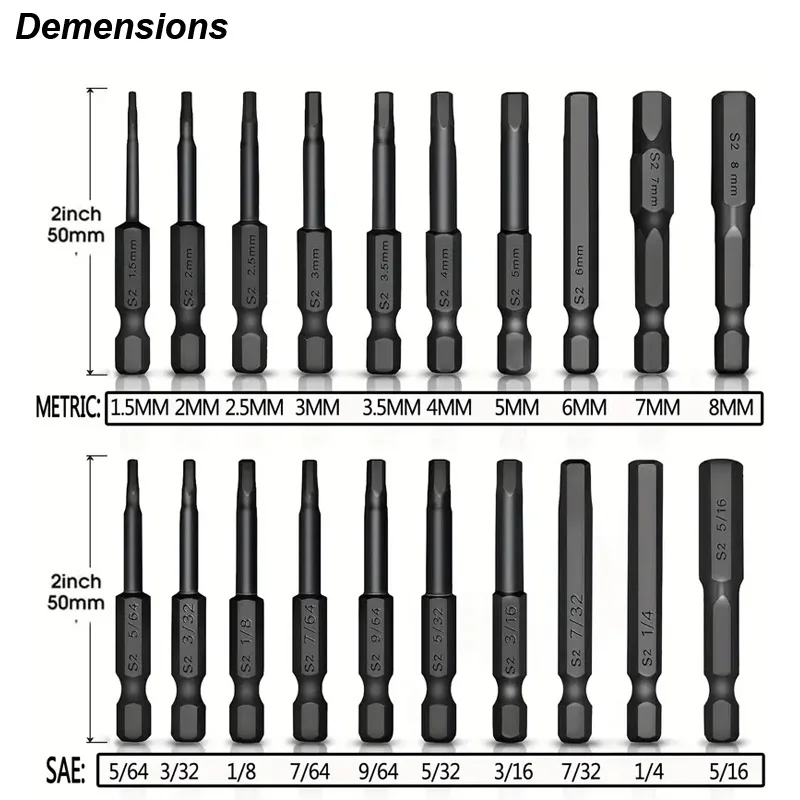 Hex Head Allen Wrench Power Drill Bit Set 1/4in Screwdriver S2 Steel Screw Driver Extension Adapter Security Magnetic Tips