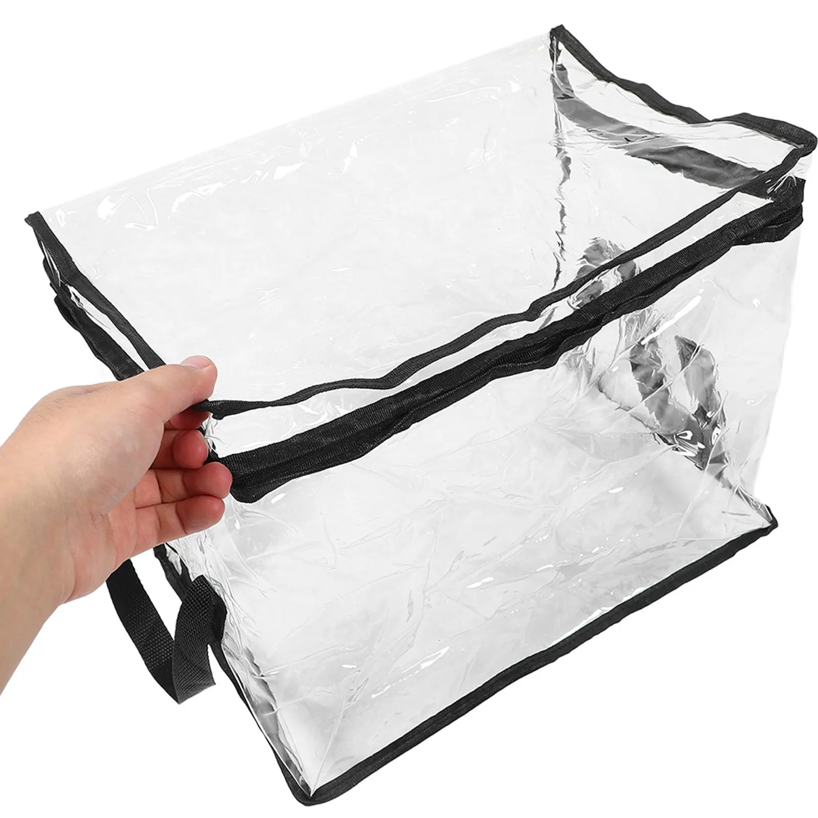 

2Pcs Clear Book Storage Organizer Transparent PVC Case Collapsible Document Storage Box Lid Lifting Handle for Study