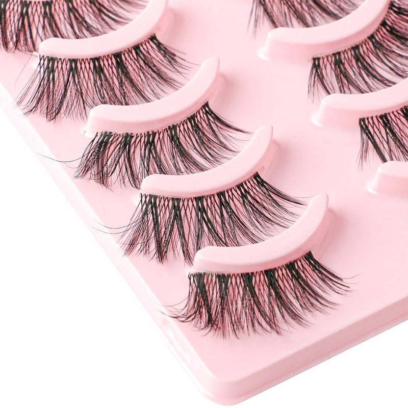 5/10 Pairs Nerz Wimpern Klar Band Auge Wimpern Kreuzmuster Transparent Band Falsche Wimpern Handgemachte Dramatische Wimpern Halb Wimpern