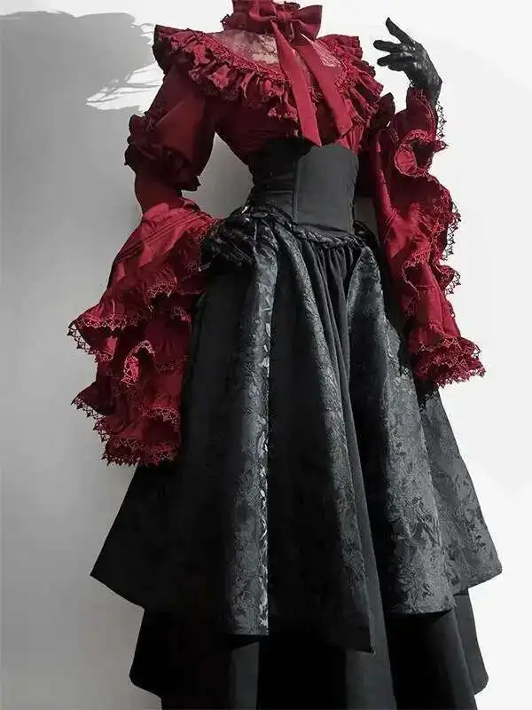 

18th Century Costume Women French Victorian Baroque Rococo Princess Dark Rose Lolita Marie Antoinette Costume Christmas Dress