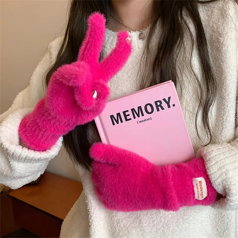 Warm Soft Cashmere Winter Knitted Gloves Touchscreen Korean Style Full Finger Mittens Skiing Gloves Women