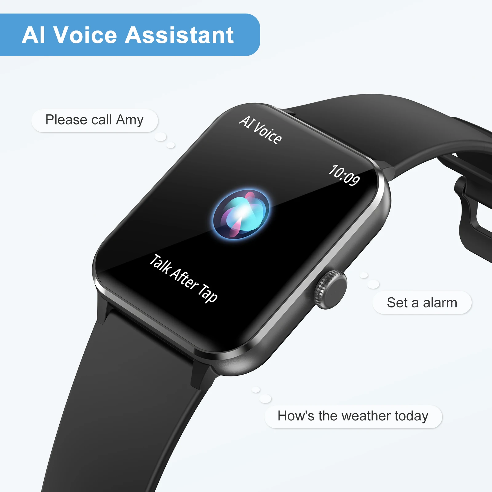 ساعة ذكية Blackview R50 مع مساعد صوت مكالمة بلوتوث 1.85 بوصة شاشة كبيرة عالية الدقة لتتبع اللياقة البدنية للرجال مراقبة النوم