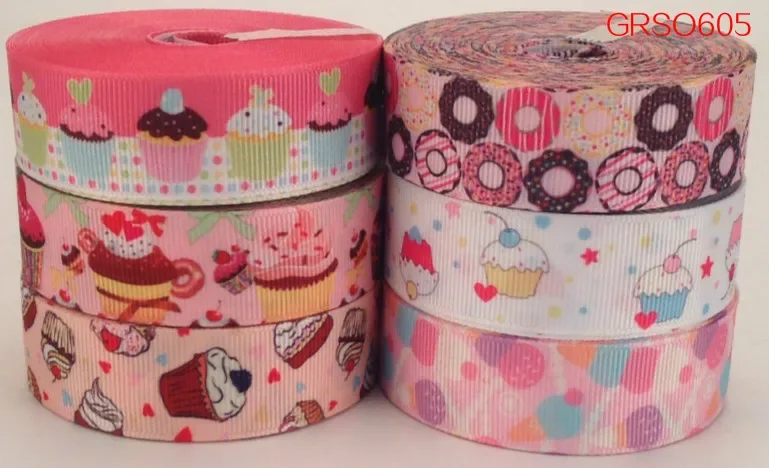 Fixed 6yards 22/25mm mixed 6 style lively cartoon printed Grosgrain Ribbon set, each 1 yards