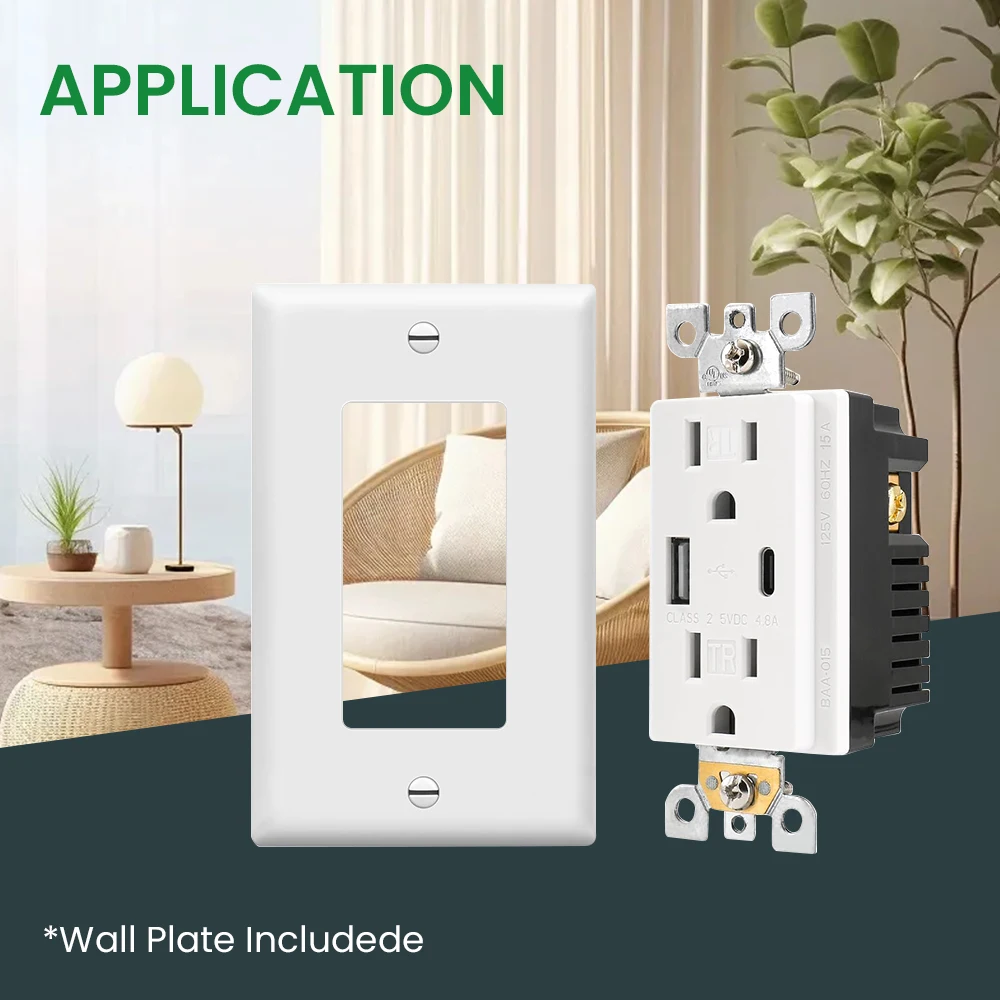 

1pc Multi-Functional US Power Outlet with 2 AC sockets,a Type-C port, and a USB charging port, and a PVC pure white panel