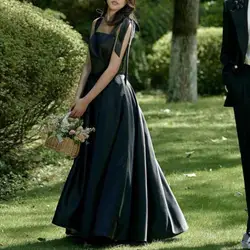 Vestidos de novia sencillos negros para mujer, elegantes vestidos de noche largos de satén con tirantes finos, línea A, Abiti Da Sposa