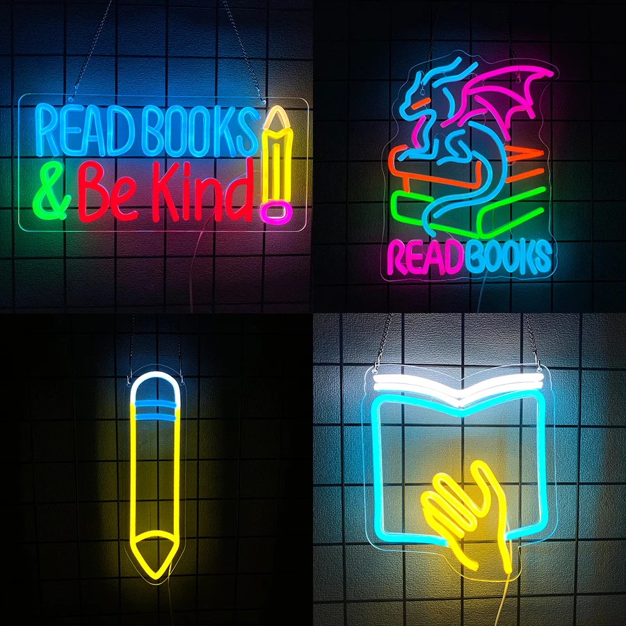 سلسلة التعلم علامة النيون لديكور الحائط، لافتة مضيئة للمكتبة، الفصول الدراسية، ديكور الحفلات، نادي الكتب، هدية عيد الميلاد للمراهقين