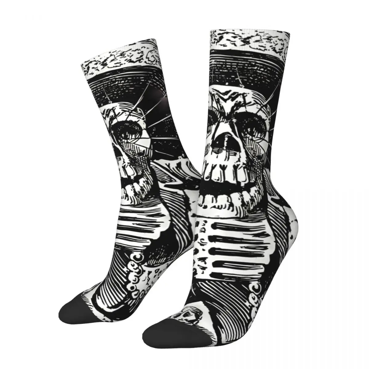 MMMCMXCIX Funny Men\'s Socks Vintage Day Of The Dead Mexico Skull Hip Hop Novelty Crew Sock Gift Pattern Printed