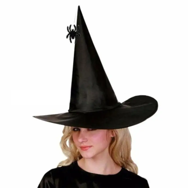 

652F Halloween Party Witch Hats Spiders Golden Pointed Hat Cosplay Accessory Unique Witch Hat Bucket Hat Accessories