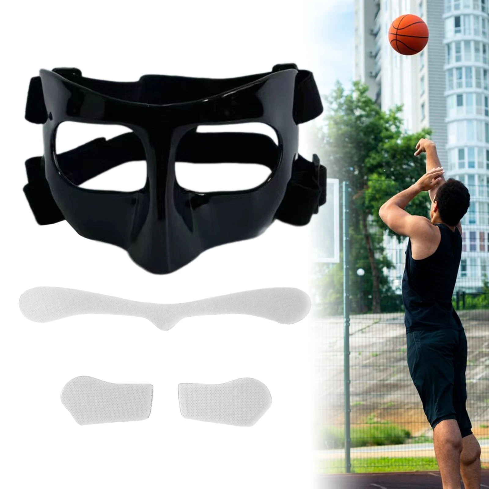 Basketball Mask Face protection  Adjustable Basketball Nose Guard for Man Woman Boxing Softball Workout Black Clear Sticker