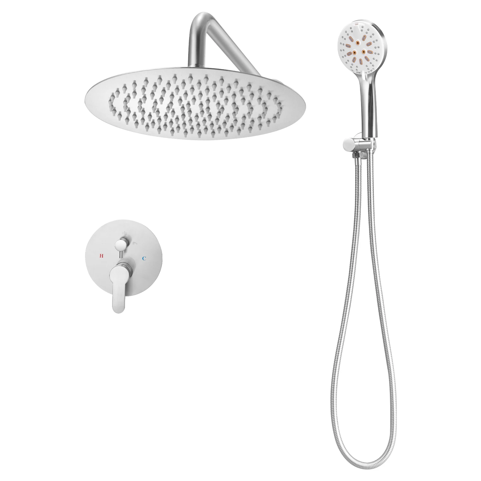 

SucceBuy Shower Faucet Set Rainfall Bathroom Shower System with 10-Inch Round Rain Shower Head with Brass Valve and Trim Kit