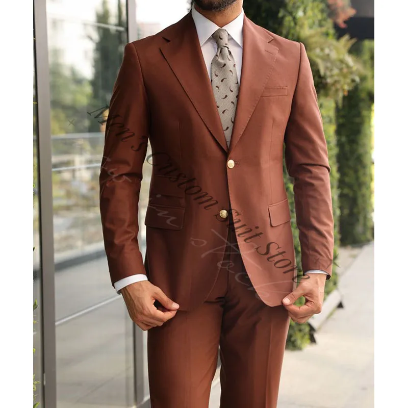 Tailored Burnt Orange Men's 2-Piece Suit Slim Fit Elegant Formal Wear with Blazer and Pants for Weddings Business Events