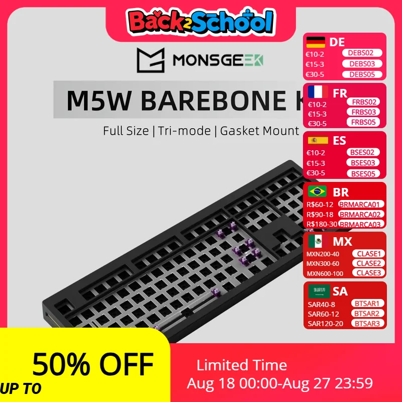 

Набор для механической клавиатуры Akko MonsGeek M5W, 108 клавиш, 100% RGB, горячая распродажа, USB Type-C/2,4G/BT5.0, беспроводной трехрежимный комплект для Barebone