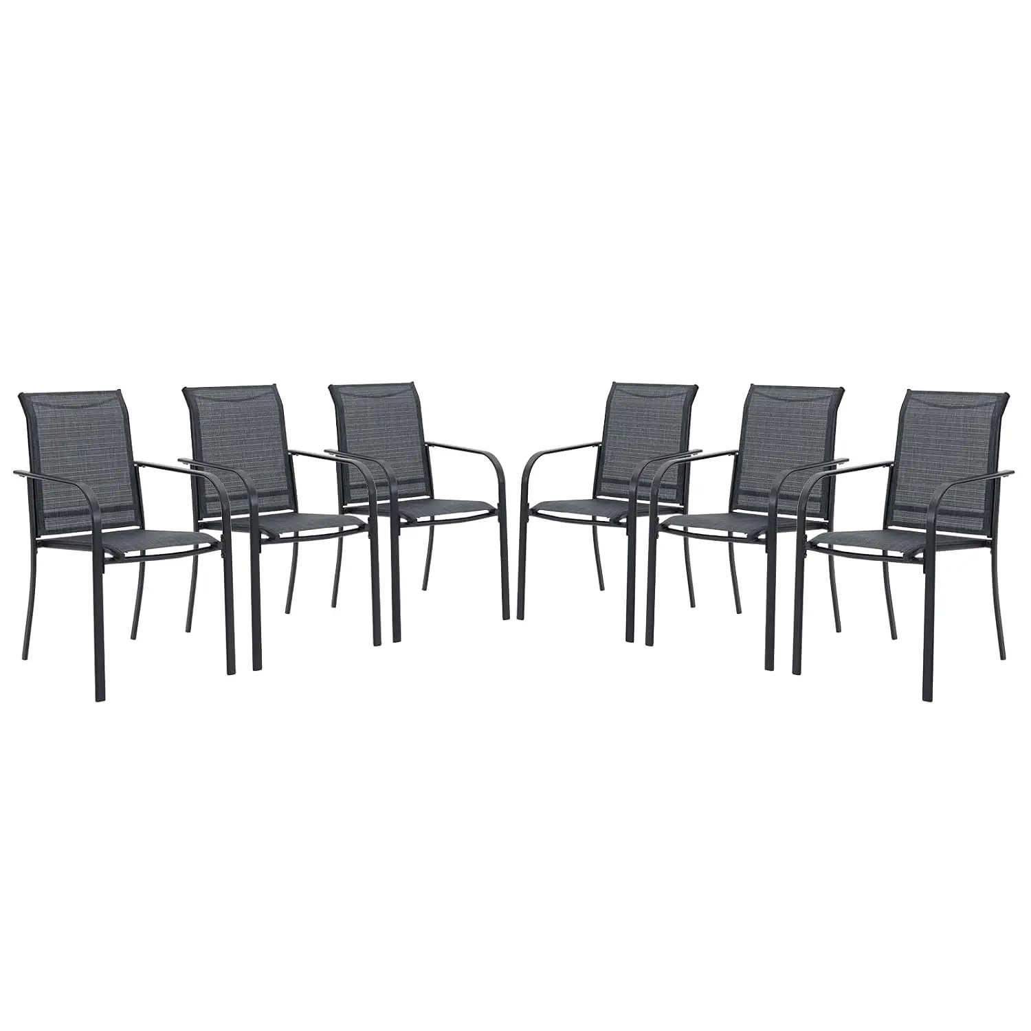 Patio Stackable Dining Chairs Set for 6, Outdoor Sling Chairs with Metal Frame for Front Porch Balcony Backyard Garden and Deck
