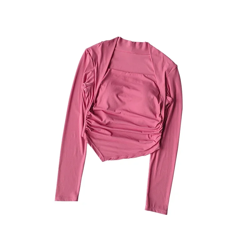 ปลอมสองชิ้นโยคะแขนยาวหนึ่งชิ้นถ้วยสลิมฟิตกีฬาเสื้อยืดวิ่งระบายอากาศแห้งเร็วออกกําลังกายด้านบนลดน้ําหนัก