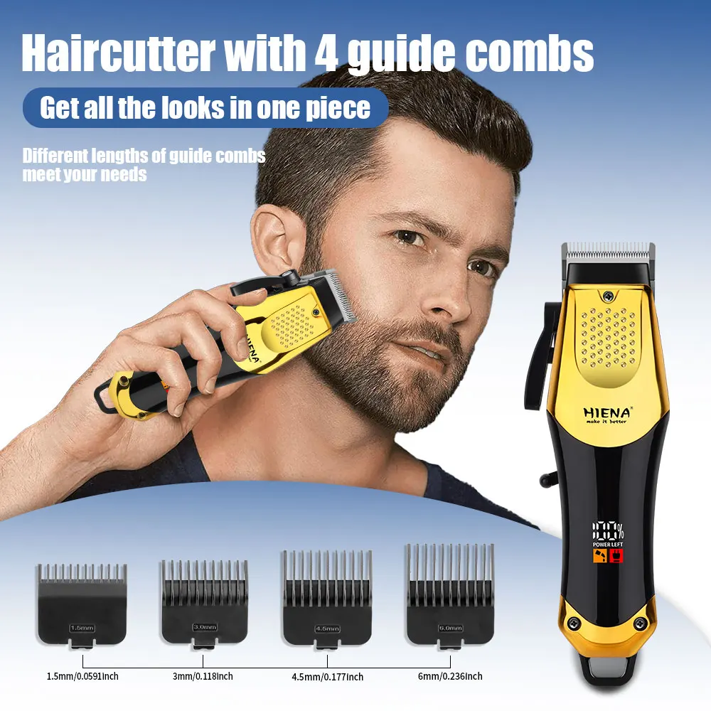 HIENA Hair Clippers 1200mAh High Power Electric Hair Trimmer Set Professional Barber Hair Cutting Machine Cordless Clippers