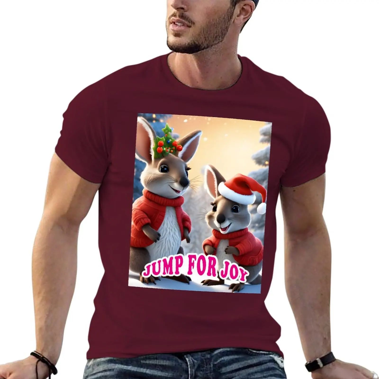 New cute kangaroos, christmas T-Shirt graphic t shirts plus size tops vintage clothes mens workout shirts