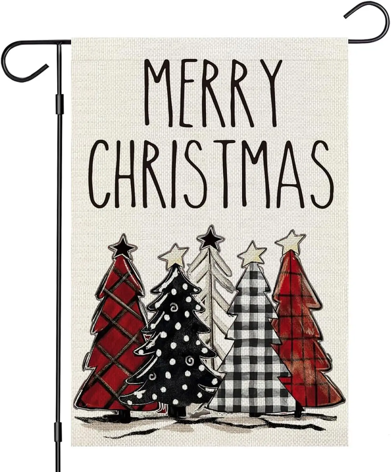 Merry Christmas Garden Flag 12x18 Double Sided Watercolor Buffalo Plaid Xmas Trees Small Burlap Winter Yard Flags for Farmhouse